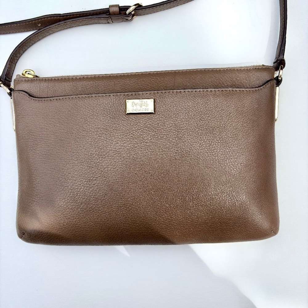 Leather Coach Crossbody Bag in Taupe